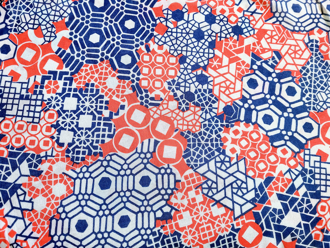 1960s 1970s Retro Fabric - Voile  - Gears - Red White Blue - Fabric Remnant - 6VL540