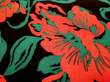 Load image into Gallery viewer, Vintage Fabric - Silk Crepe - Floral - Red on Navy Blue - Fabric Remnant - SLKC64