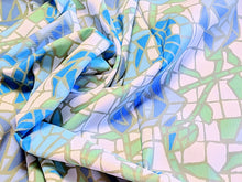 Load image into Gallery viewer, 1960s 1970s Retro Fabric - Whipped Cream - Stained Glass Floral - Fabric Remnant - 6PW4