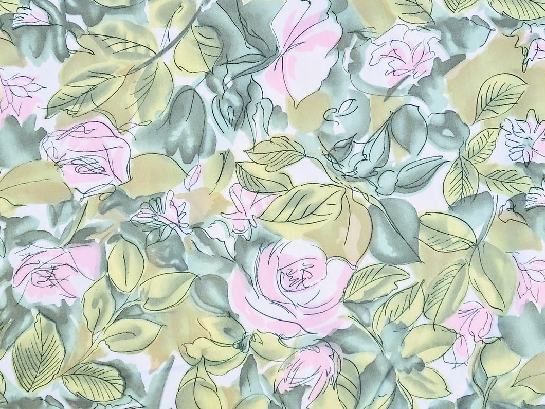 Vintage Fabric - Cotton - Pink Roses - By the Yard - VCL723