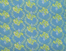 Load image into Gallery viewer, 1960s 1970s Retro Fabric - Cotton - Lime Floral - Robin Egg Blue - Fabric Remnant - 6C80