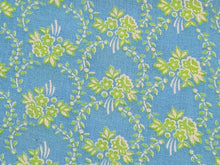 Load image into Gallery viewer, 1960s 1970s Retro Fabric - Cotton - Lime Floral - Robin Egg Blue - Fabric Remnant - 6C80