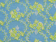 Load image into Gallery viewer, 1960s 1970s Retro Fabric - Cotton - Lime Floral - Robin Egg Blue - Fabric Remnant - 6C80