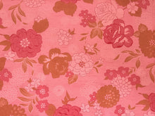 Load image into Gallery viewer, 1960s 1970s Retro Fabric - Cotton Sateen - Pink Roses - Pink Background- Fabric Remnant - 6STN41