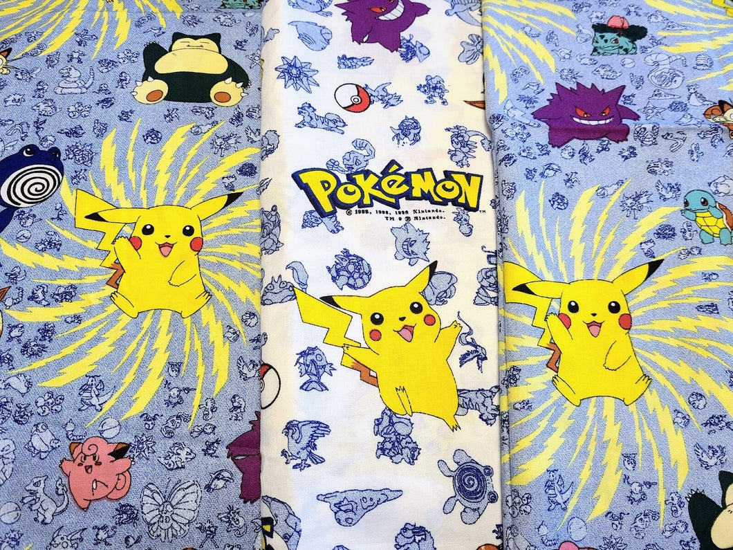 Vintage Fabric - Cotton - 3 Piece Pokemon Pikachu Nintendo - SLRM81