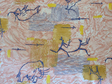 Load image into Gallery viewer, 1953 Associated American Artists Fabric - Hans Moller - "Primeval Frescoe" - Fabric Remnant - AAF25