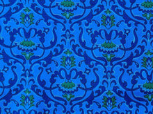 Load image into Gallery viewer, 1960s 1970s Retro Fabric - Cotton - Medallion - Cobalt Blue - Fabric Remnant - 6C734