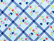 Load image into Gallery viewer, 1960s 1970s Retro Fabric - Cotton - Grid Floral - Fabric Remnant - 6C279