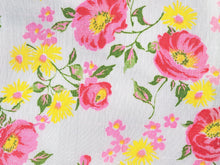 Load image into Gallery viewer, 1960s 1970s Retro Fabric - Rayon - Pink Roses Yellow Floral - Fabric Remnant - 6RY777
