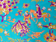 Load image into Gallery viewer, 1960s 1970s Retro Fabric - Stretch Polyester - Toile Warrior - Blue - Fabric Remnant - 6P408