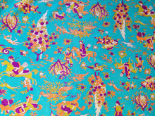 Load image into Gallery viewer, 1960s 1970s Retro Fabric - Stretch Polyester - Toile Warrior - Blue - Fabric Remnant - 6P408