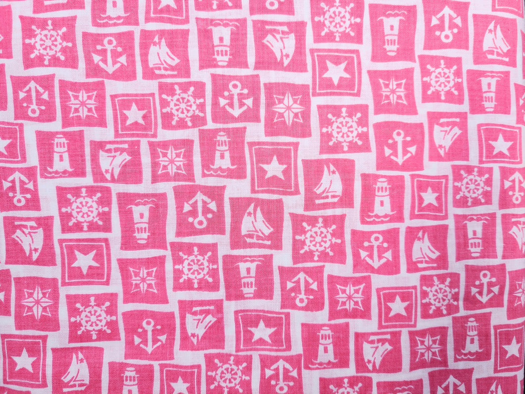 Vintage Novelty Fabric - Cotton - Lighthouse - Pink - By the Yard - VCW15