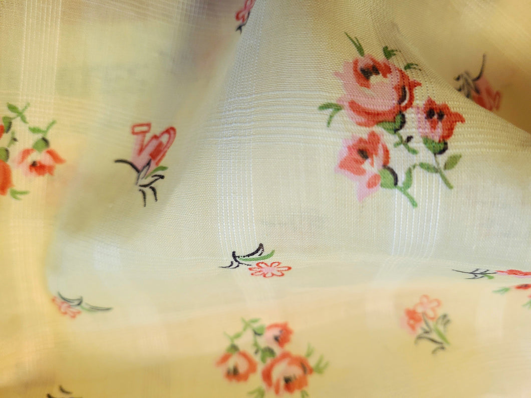 Vintage Fabric - Cotton - Dimity - Floral - Yellow  - By the Yard - DMT405