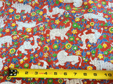Load image into Gallery viewer, 1960s 1970s Retro Fabric - Cotton - Elephant Flower Power - Fabric Remnant - 6C402
