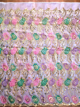 Load image into Gallery viewer, Vintage Fabric - Embellished - Sequin - Paisley Scallop Edge - Fabric Remnant - EBL72