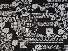 Load image into Gallery viewer, 1971 Retro Fabric - Polyester Crepe - Spiral - Black and White - Fabric Remnant - 6PC49