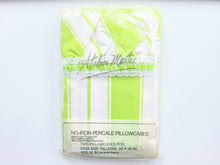 Load image into Gallery viewer, Vintage Pillowcases - King - Stripe Lime Green & White, Trimmed - BDP233
