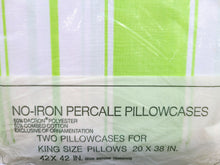 Load image into Gallery viewer, Vintage Pillowcases - King - Stripe Lime Green & White, Trimmed - BDP233