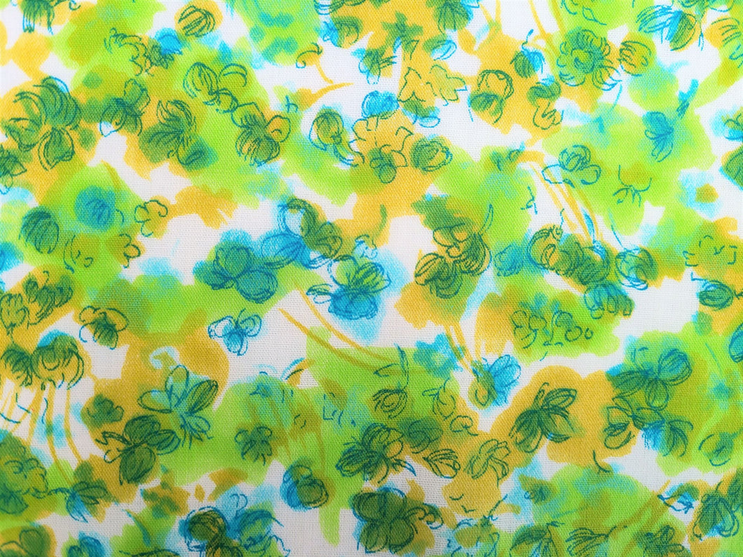 1960s 1970s Retro Fabric - Cotton - Dreamy Lime Floral - By the Yard - 6C440