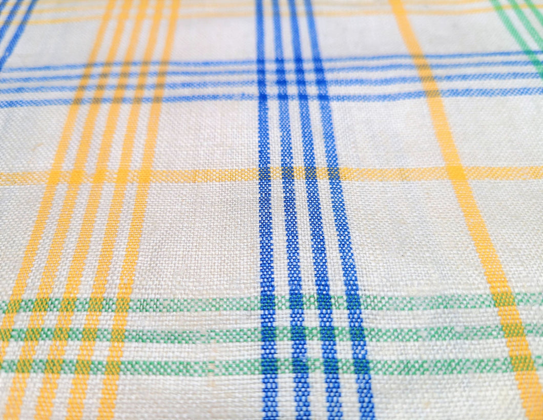 Vintage Fabric - Linen - Plaid - Cream - Linen - Fabric Remnant - LN336
