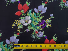 Load image into Gallery viewer, Vintage Fabric - Silk - Floral - Black, Purple - Fabric Remnant - SLK430