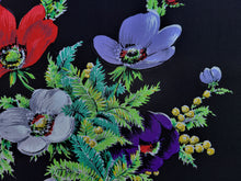 Load image into Gallery viewer, Vintage Fabric - Silk - Floral - Black, Purple - Fabric Remnant - SLK430