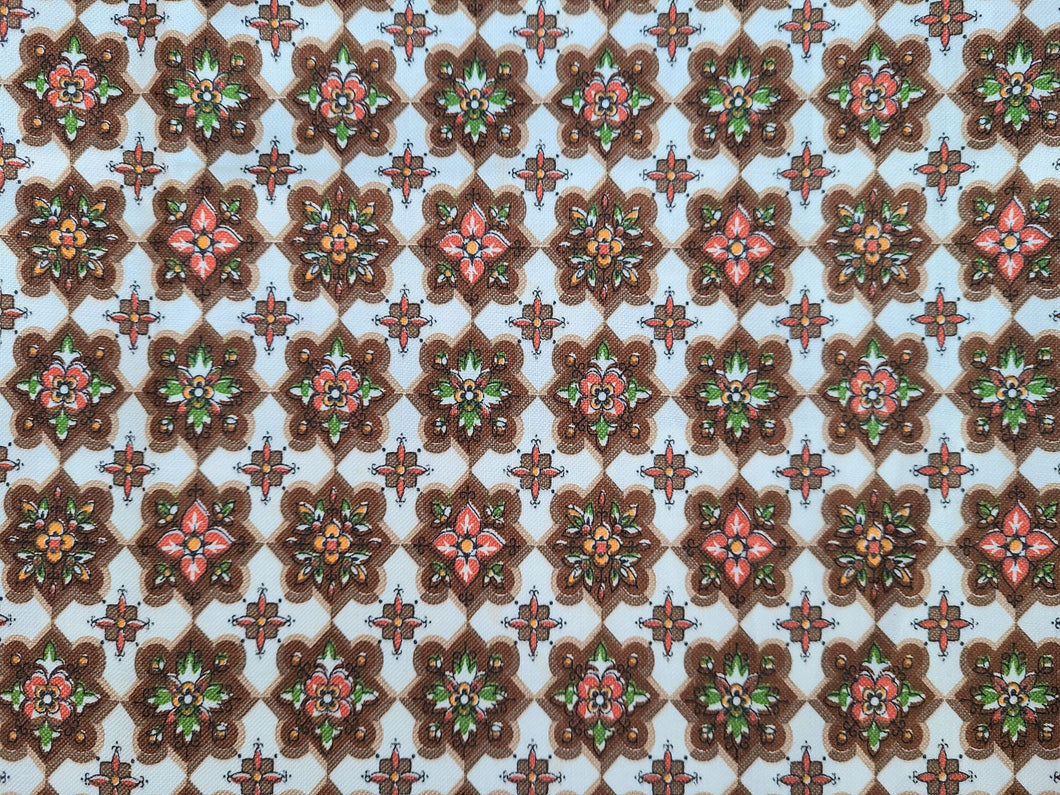 Vintage Fabric - Cotton  - Flower Burst - Pink, Brown - By the Yard - VCG230