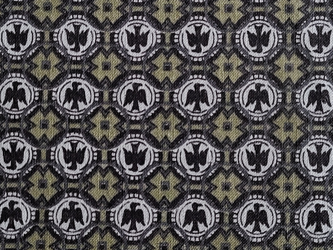 Vintage Fabric - Cotton - Regal Eagle - Black, Green - Fabric Remnant - VCW276