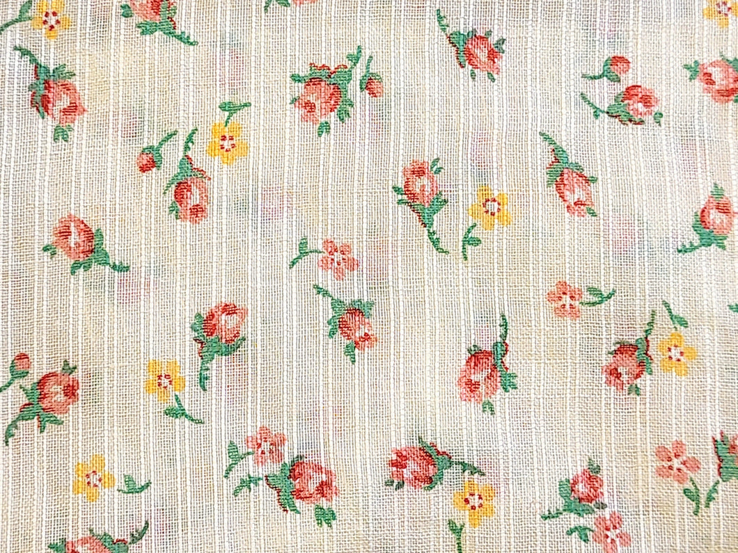 Vintage Fabric - Cotton - Dimity - Pale Yellow - Rosebuds - By the Yard - DMT444