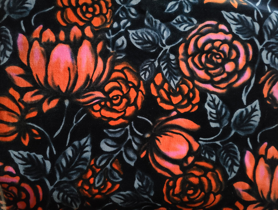 Vintage Fabric - Velveteen - Roses - Fabric Remnant - VLT59