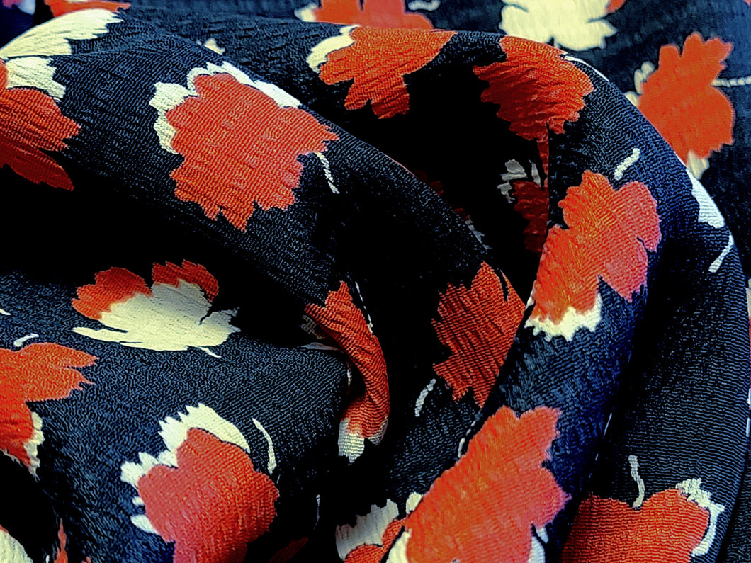 Vintage Fabric - Silk Crepe - Art Deco Leaf - Fabric Remnant - SLKC745