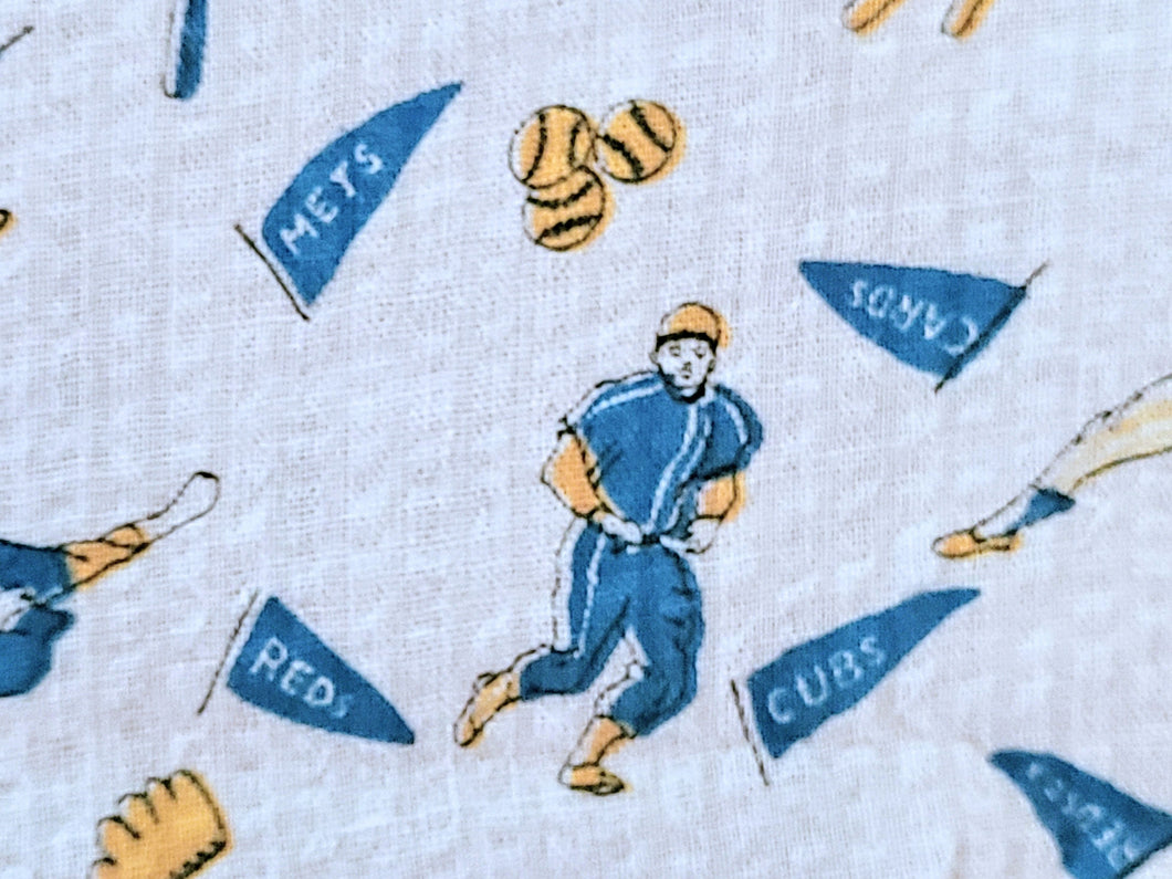 Vintage Fabric - Cotton - Seersucker - Baseball Mets Giants Dodgers - Fabric Remnant - VCR1960