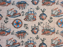 Load image into Gallery viewer, Vintage Fabric - Cotton - Nautical Ship - Fabric Remnant - VCW44
