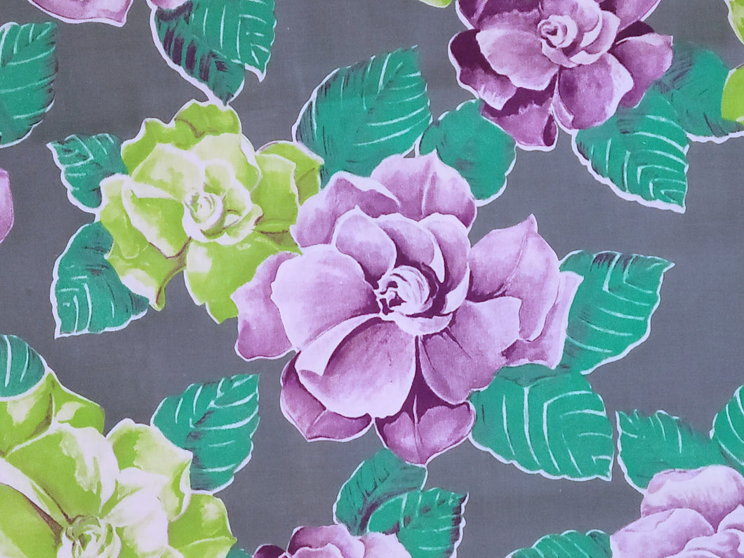 Vintage Fabric - Cotton - Roses - Purple Green Gray - By the Yard - VCL209