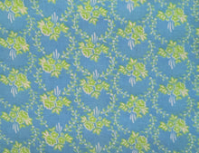 Load image into Gallery viewer, 1960s 1970s Retro Fabric - Cotton - Lime Floral - Robin Egg Blue  - Fabric Remnant - 6C80
