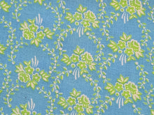 Load image into Gallery viewer, 1960s 1970s Retro Fabric - Cotton - Lime Floral - Robin Egg Blue  - Fabric Remnant - 6C80

