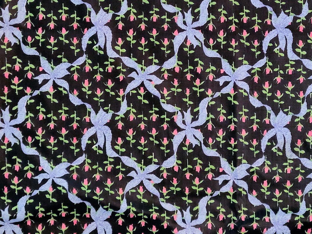 1960s 1970s Retro Fabric - Gloria Vanderbilt - Rosebuds & Ribbon - Fabric Remnant - 6C76