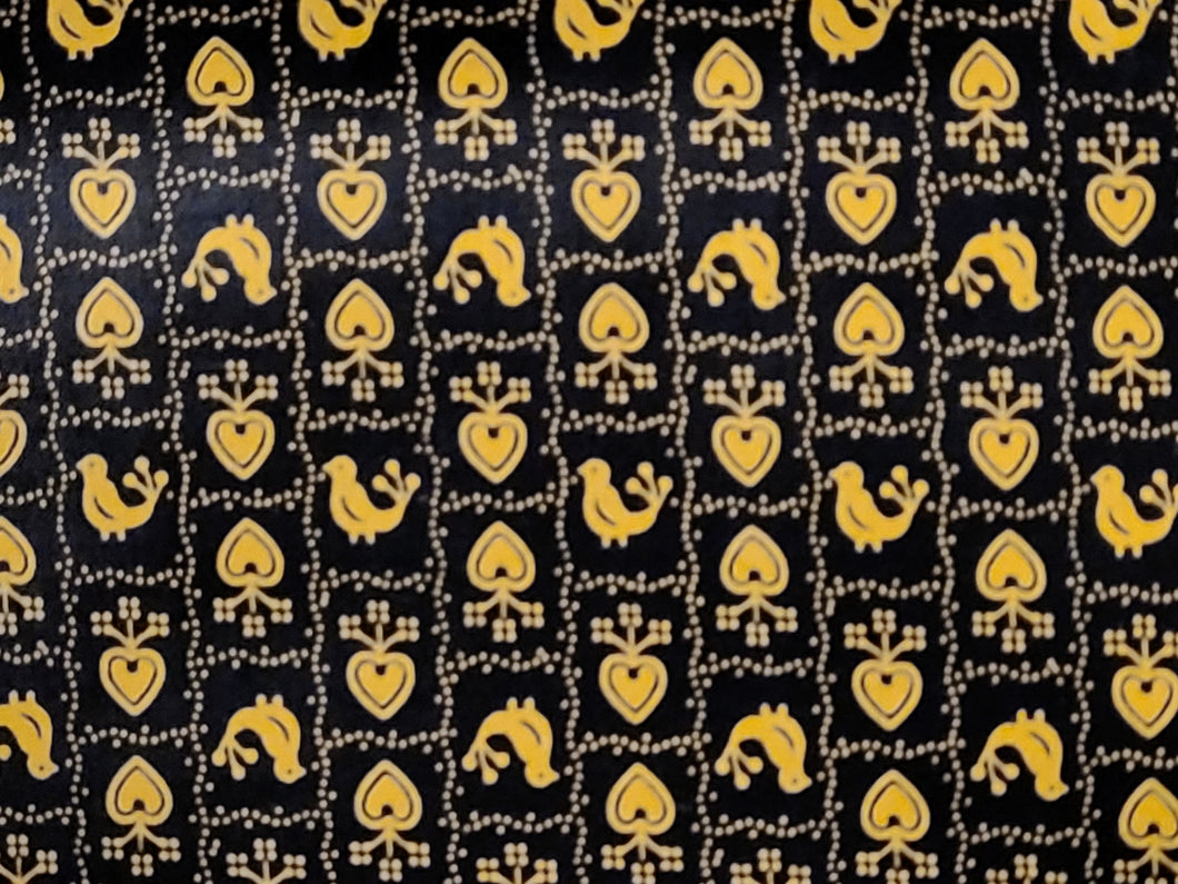 Vintage Fabric - Cotton - Little Bird - Black, Yellow - Fabric Remnant - VCW203