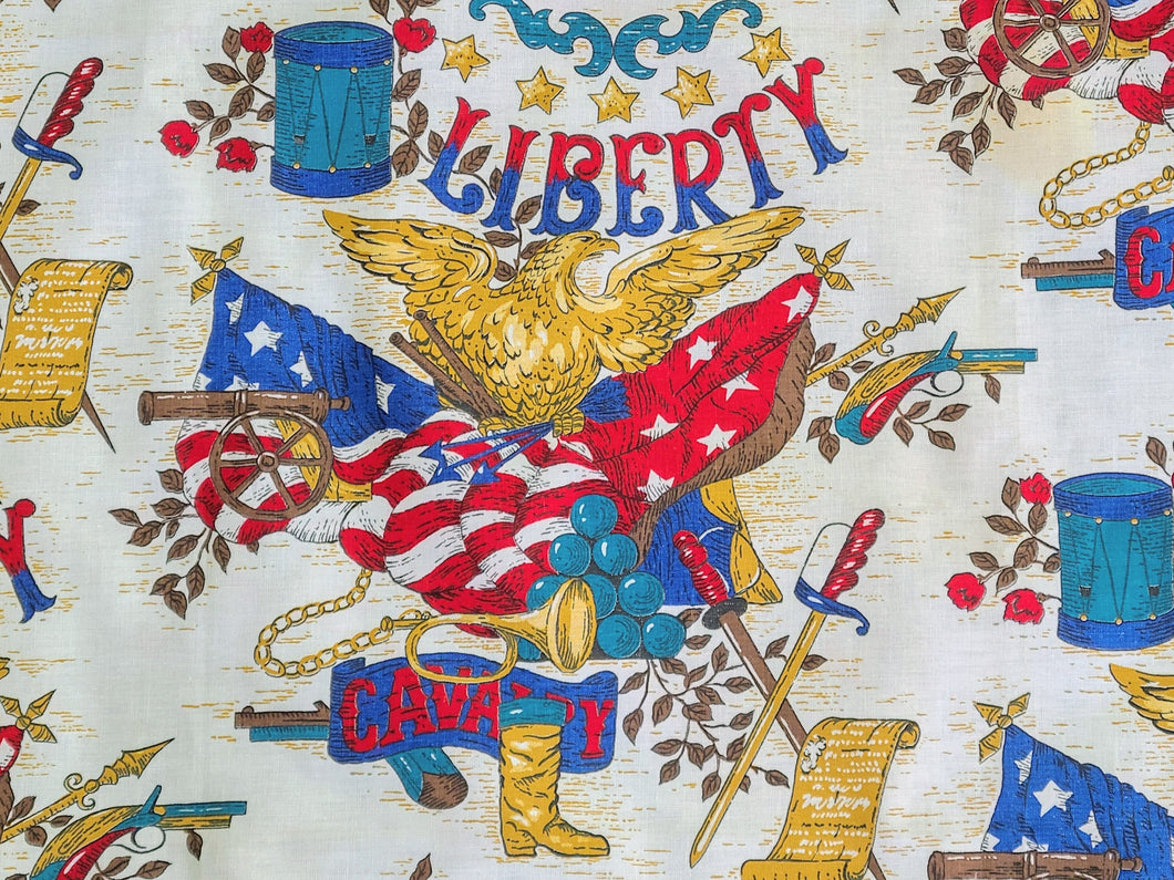 1960s 1970s Retro Fabric - Cotton - Calvalry Liberty Patriotic - Fabric Remnant - 6C88