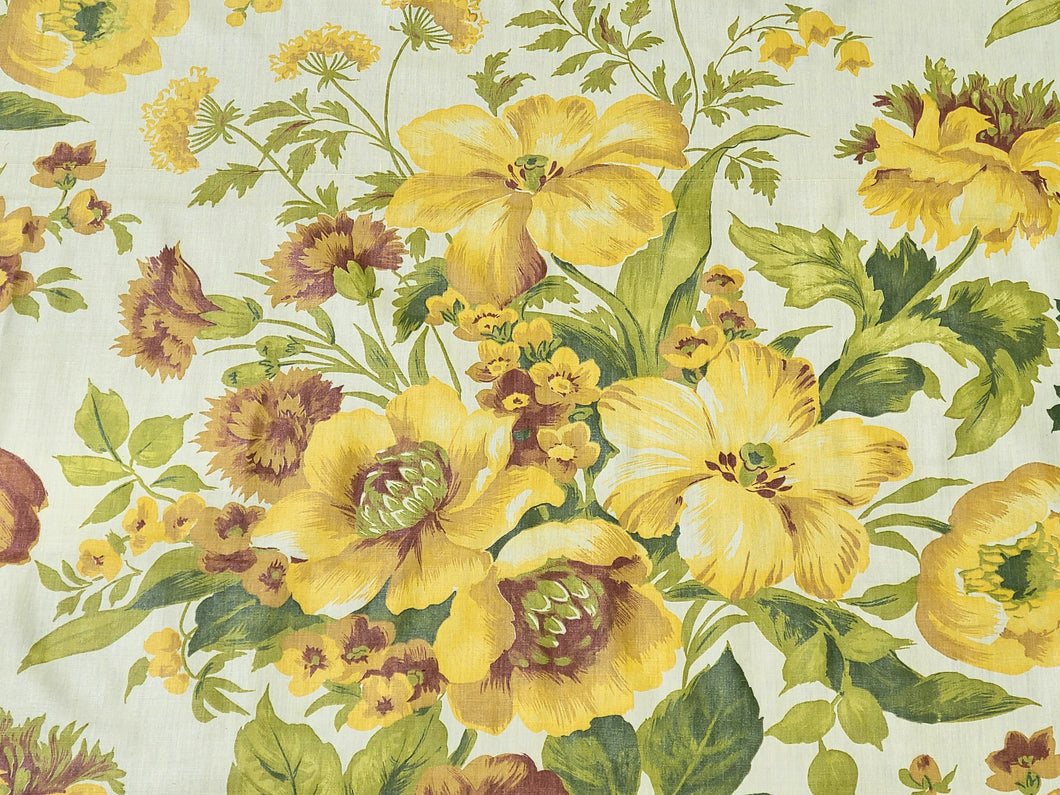 Vintage Fabric - Cotton - Floral - Yellow Background - Fabric Remnant - VCL55