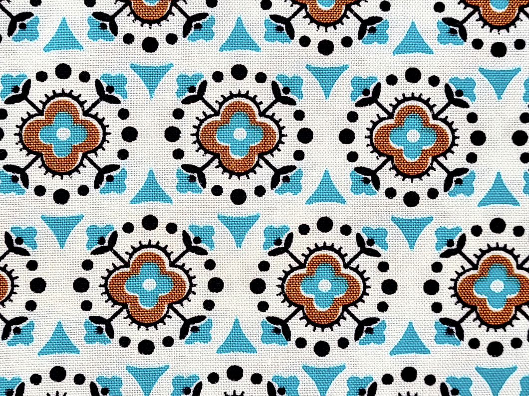 Vintage Fabric - Cotton - Black Dot Blue Daisy - By the Yard - VCG735