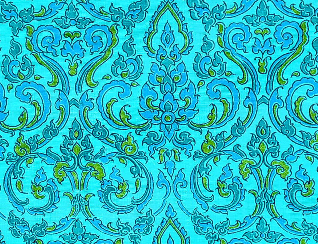 1960s 1970s Retro Fabric - Cotton - Medallion - Green - Fabric Remnant - 6C724