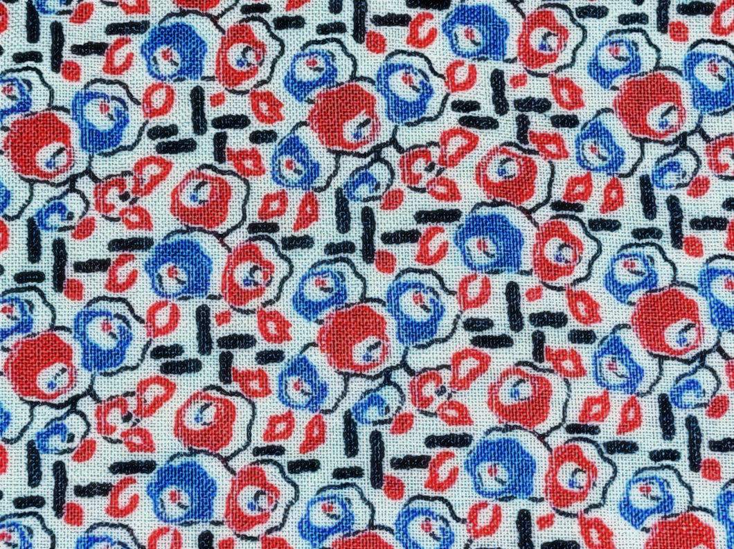 1930s Vintage Fabric - Cotton - Floral - Red White Blue - By the Yard - VCS733