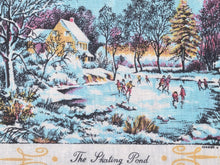 Load image into Gallery viewer, 1973 Vintage Calendar Towel - Linen - The Skating Pond - Currier &amp; Ives - TWLC206
