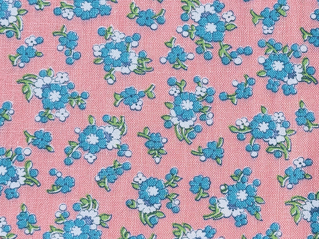 1930s Vintage Fabric - Cotton - Floral - Blue on Pink - By the Yard - VCS754