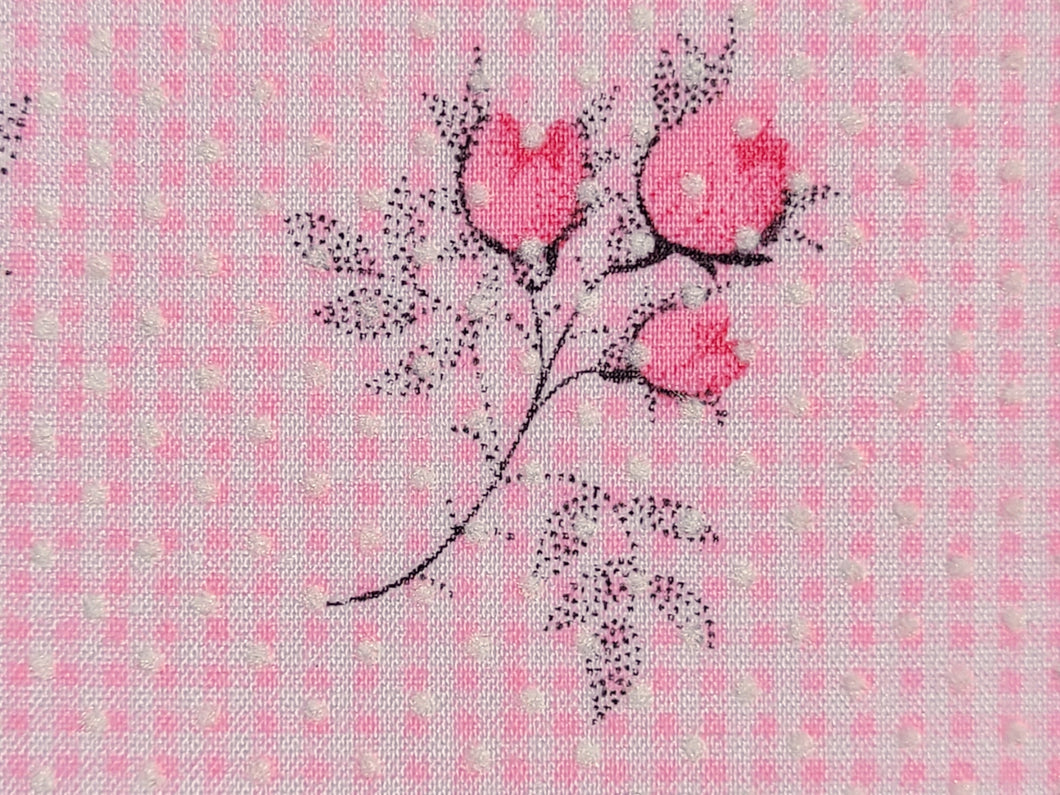 Vintage Fabric - Dotted Swiss - Cotton - Flocked Dots - Pink Roses - By the Yard - DSS59