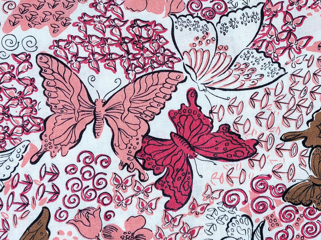 Vintage Fabric - Cotton - Butterfly - Salmon Pink - Fabric Remnant - VCW735