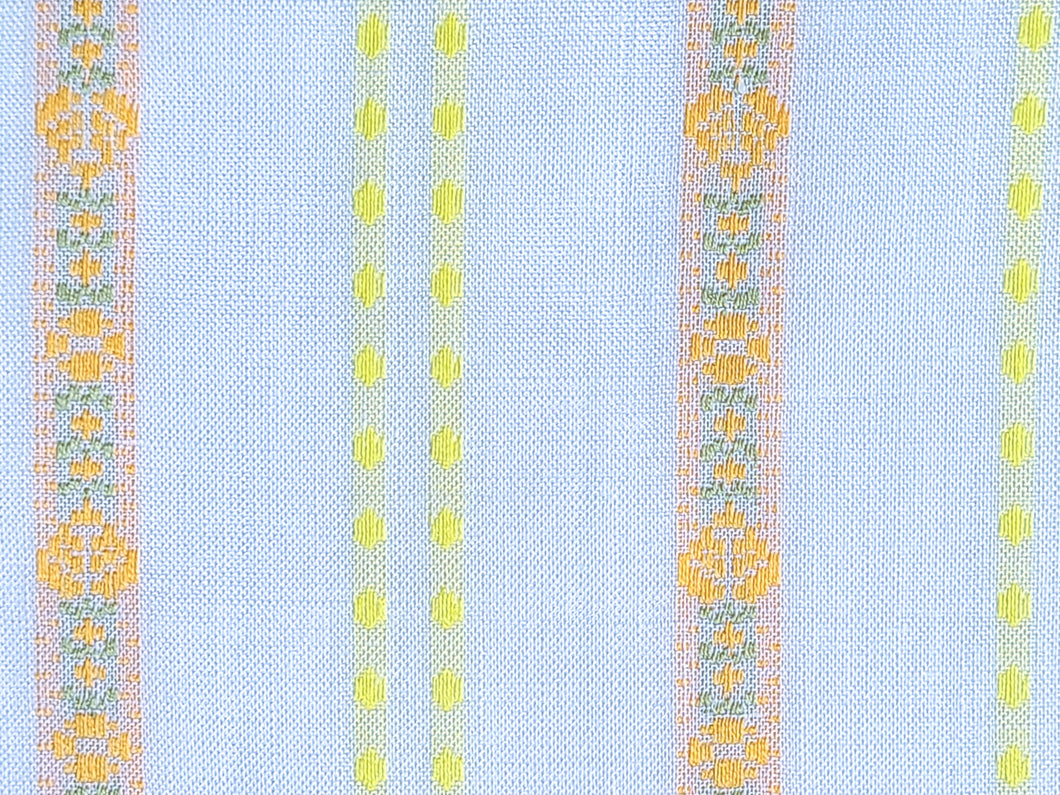 Vintage Fabric - Jacquard Weave - Cotton - Floral Yellow Stripe - Fabric Remnant - JCQ55
