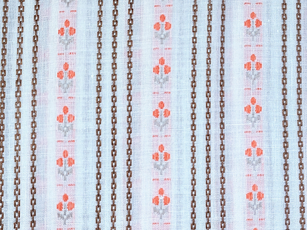 Vintage Fabric - Jacquard Weave - Cotton - Floral Stripe - Fabric Remnant - JCQ42