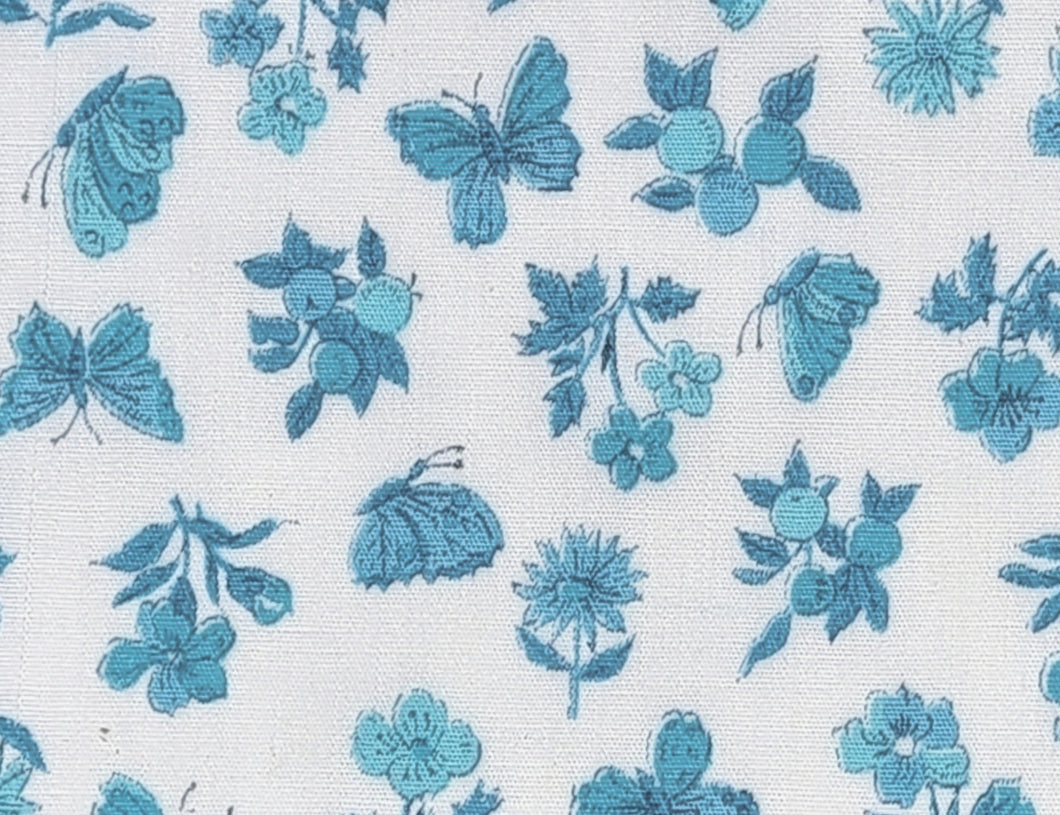 Vintage Fabric - Cotton - Butterfly Floral - Blue - Fabric Remnant - VCW746
